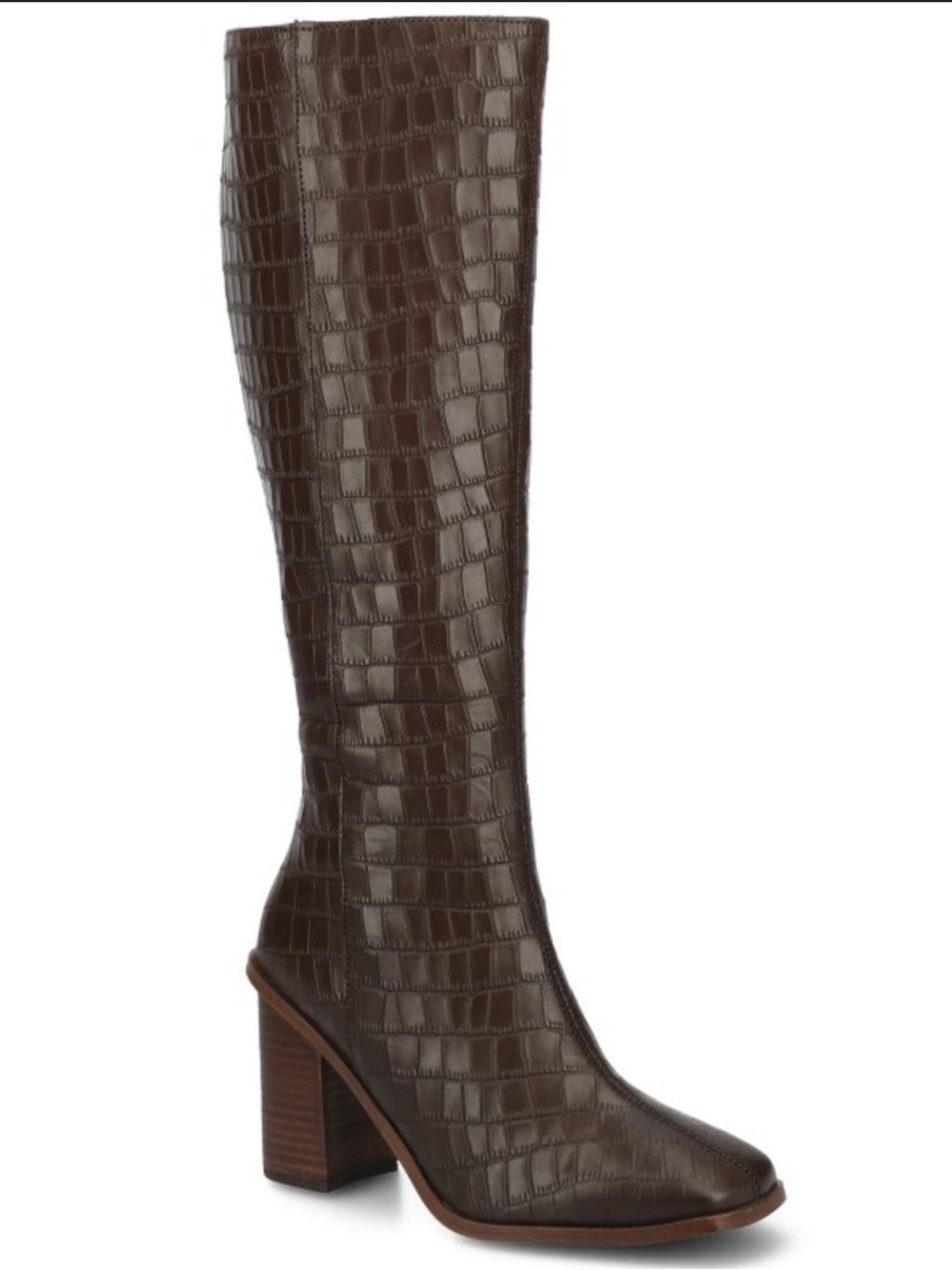 Journee Extra Wide Calf Brown Croc Knee High Boot